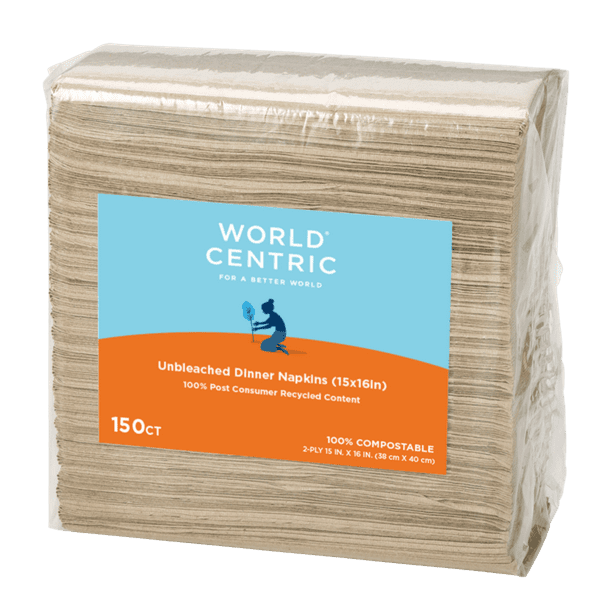 World Centric 100% Post-Consumer Recycled Paper Unbleached Lunch Napkins 250 count World Centric 100% Post-Consumer Recycled Paper Unbleached Lunch Napkins 250 count
